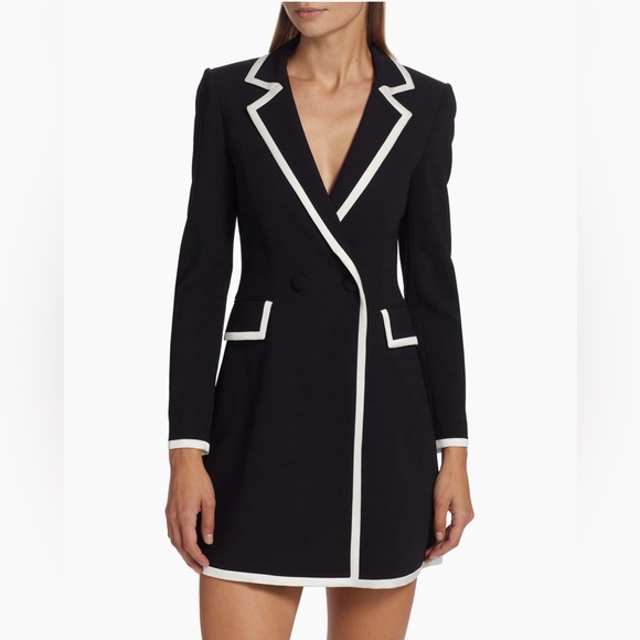 Alice + Olivia Kyrie Piped Tuxedo Dress Black and White 8 - Picture 2 of 6